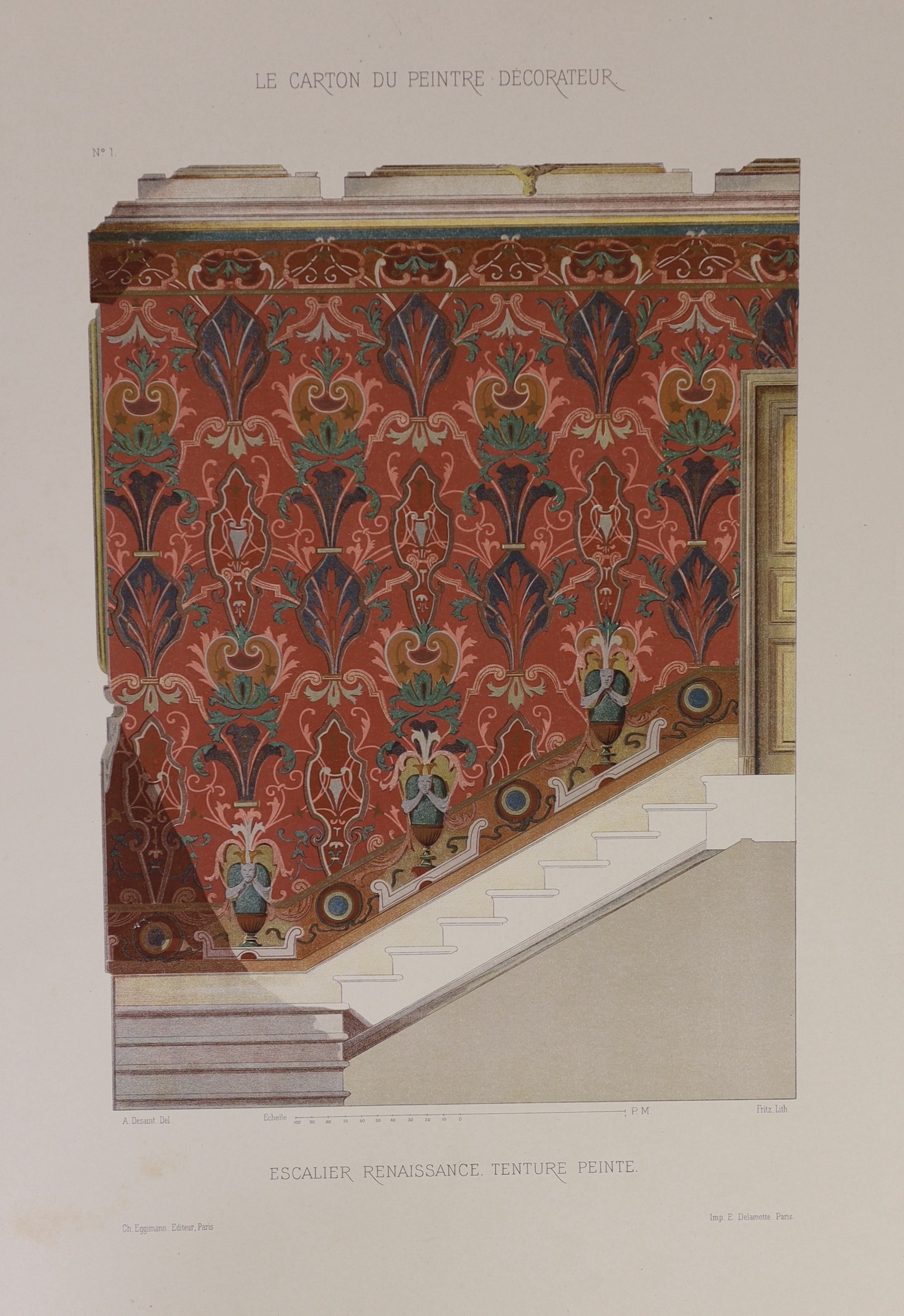 Desaint, A - La Carton du Peinture Decorateur, folio, quarter cloth with printed boards and silk ties, with 36 loose chromolithograph plates, Paris, [c.1900]
